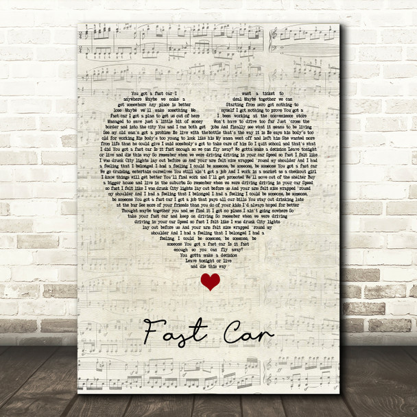 Tracy Chapman Fast Car Script Heart Song Lyric Quote Print