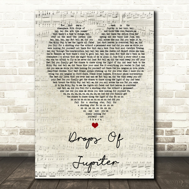 Train Drops Of Jupiter Script Heart Song Lyric Quote Print