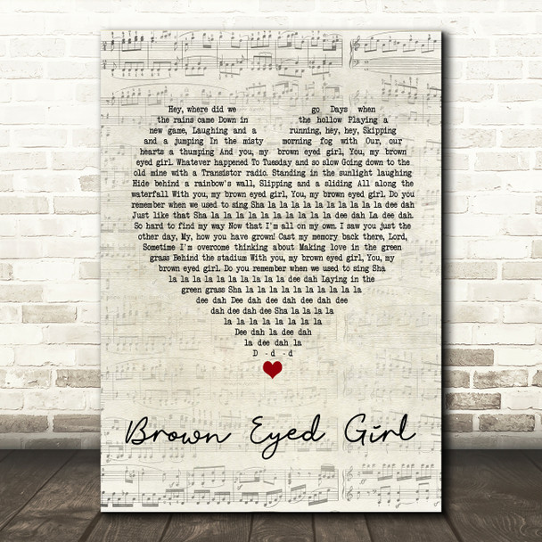 Van Morrison Brown Eyed Girl Script Heart Song Lyric Quote Print