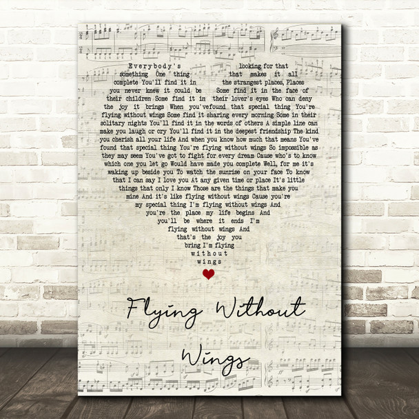 Westlife Flying Without Wings Script Heart Song Lyric Quote Print
