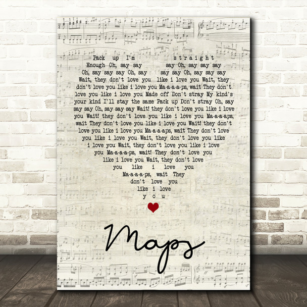 Yeah Yeah Yeahs Maps Script Heart Song Lyric Quote Print