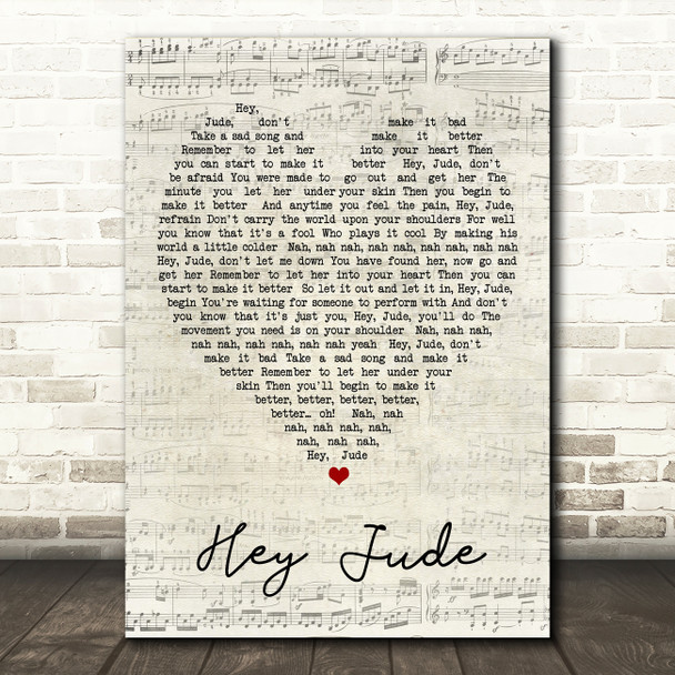 Hey Jude The Beatles Script Heart Quote Song Lyric Print