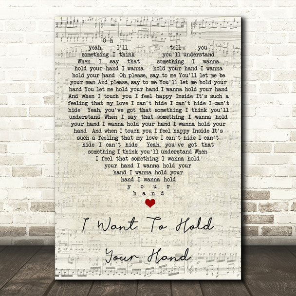 I Want To Hold Your Hand The Beatles Script Heart Quote Song Lyric Print