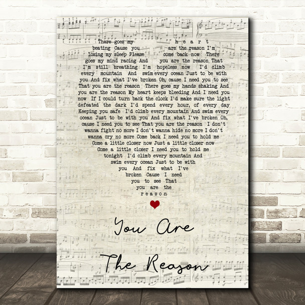 Calum Scott You Are The Reason Script Heart Song Lyric Quote Print
