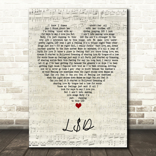 Asap Rocky L$D Script Heart Quote Song Lyric Print