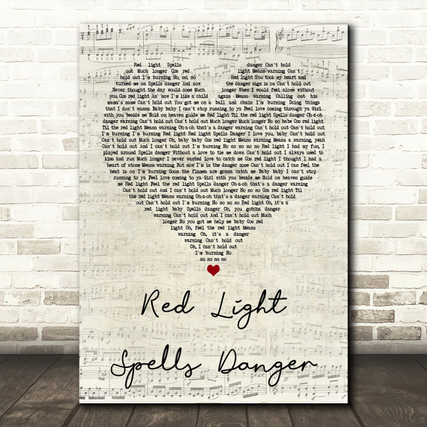Billy Ocean Red Light Spells Danger Script Heart Quote Song Lyric Print