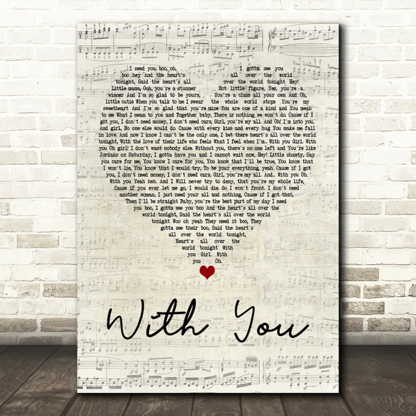 Chris Brown With You Script Heart Quote Song Lyric Print