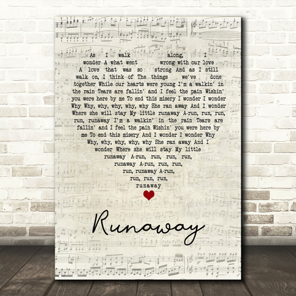 Del Shannon Runaway Script Heart Quote Song Lyric Print