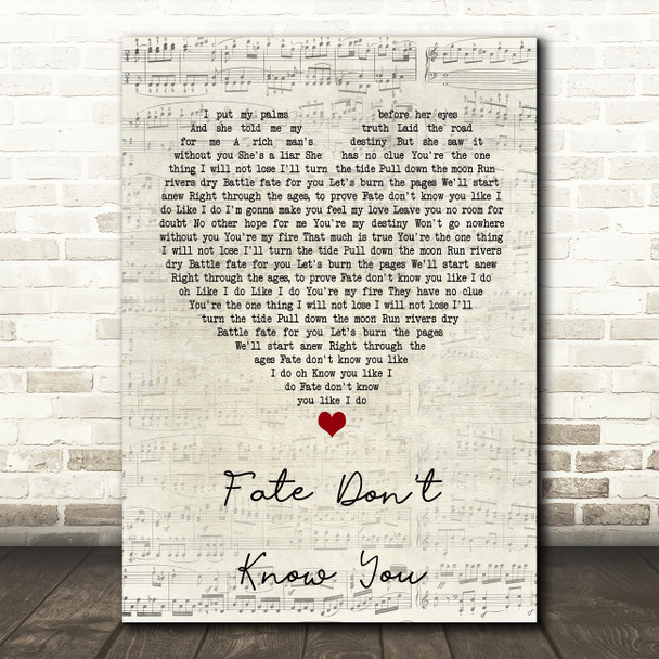 Desi Valentine Fate Don't Know You Script Heart Quote Song Lyric Print