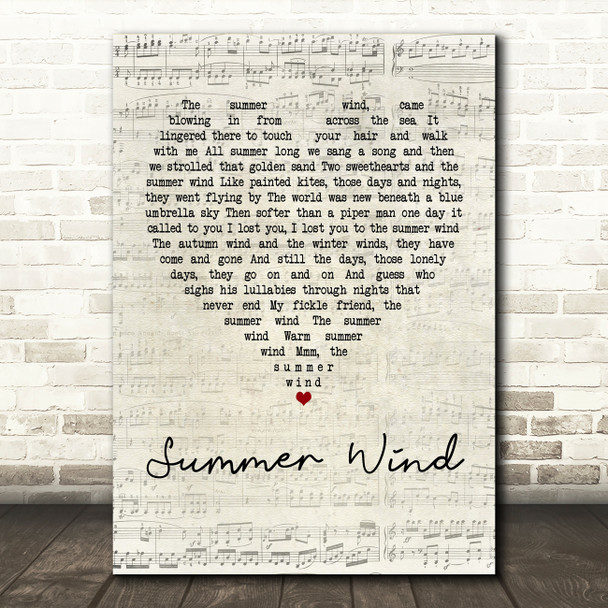 Frank Sinatra Summer Wind Script Heart Quote Song Lyric Print