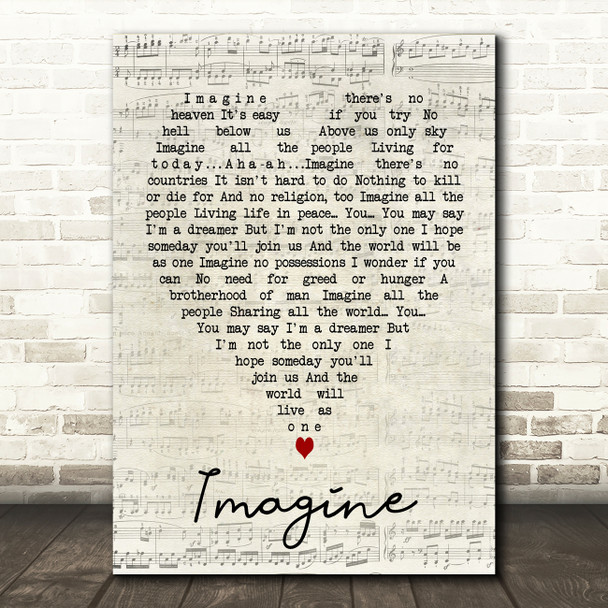 Imagine John Lennon Script Heart Quote Song Lyric Print