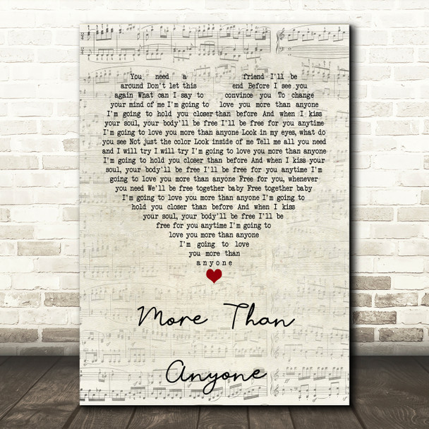Gavin DeGraw More Than Anyone Script Heart Quote Song Lyric Print