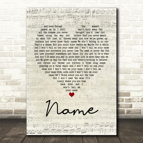 Goo Goo Dolls Name Script Heart Quote Song Lyric Print