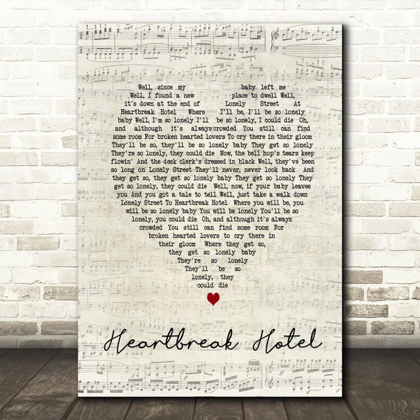 Elvis Presley Heartbreak Hotel Script Heart Song Lyric Quote Print