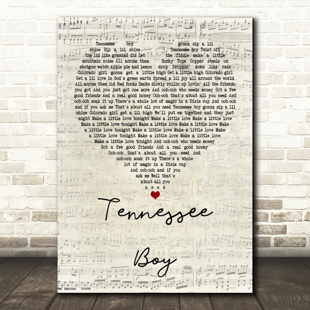 Kip Moore Tennessee Boy Script Heart Quote Song Lyric Print