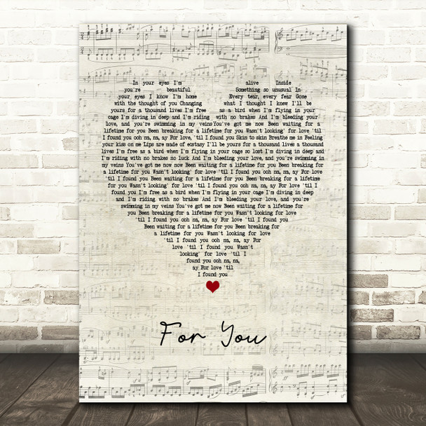 Liam Payne & Rita Ora For You Script Heart Quote Song Lyric Print