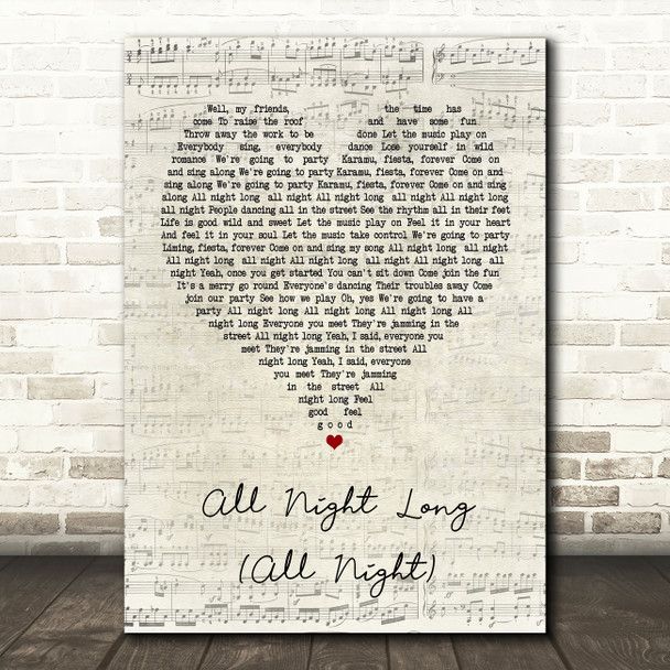 Lionel Richie All Night Long (All Night) Script Heart Quote Song Lyric Print