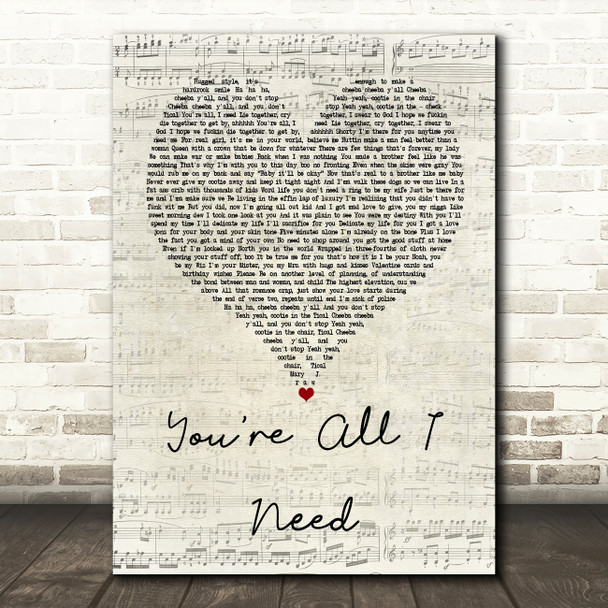 Method Man You're All I Need Script Heart Quote Song Lyric Print
