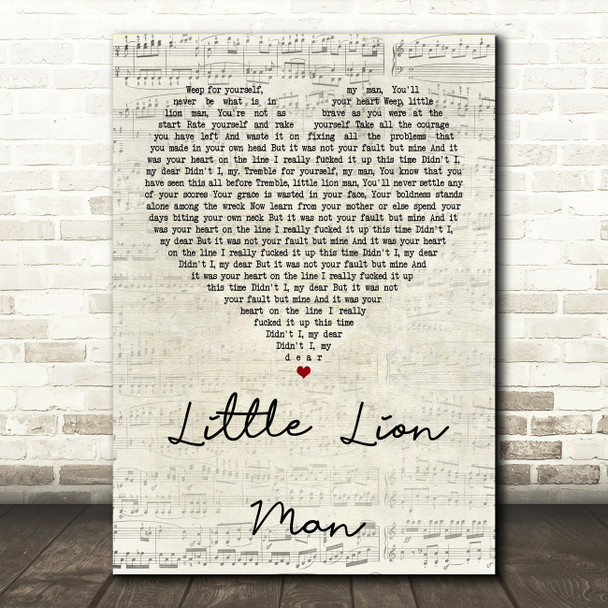 Mumford & Sons Little Lion Man Script Heart Quote Song Lyric Print