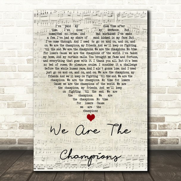 Queen We Are The Champions Script Heart Quote Song Lyric Print