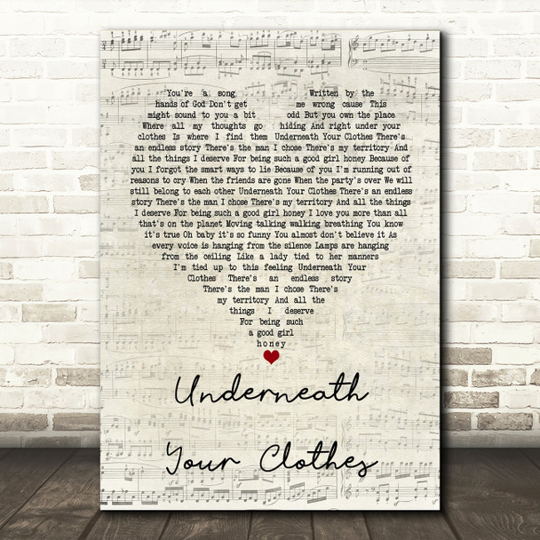 Shakira Underneath Your Clothes Script Heart Quote Song Lyric Print