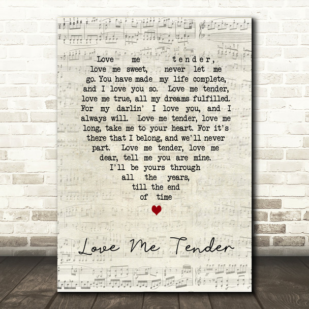 Elvis Presley Love Me Tender Script Heart Song Lyric Quote Print