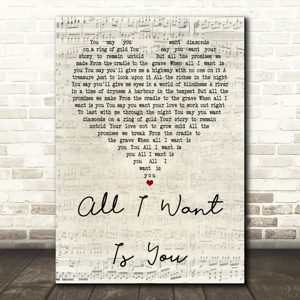 U2 All I Want Is You Script Heart Quote Song Lyric Print