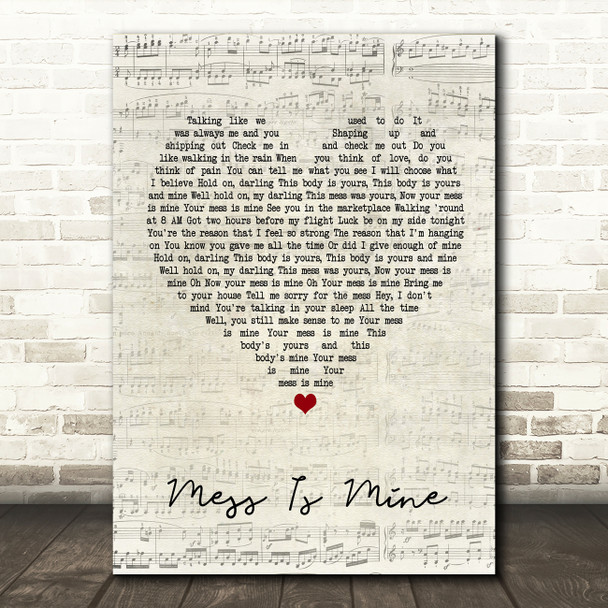 Vance Joy Mess Is Mine Script Heart Quote Song Lyric Print