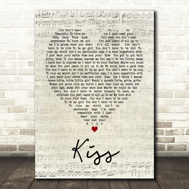 Prince Kiss Script Heart Song Lyric Quote Print