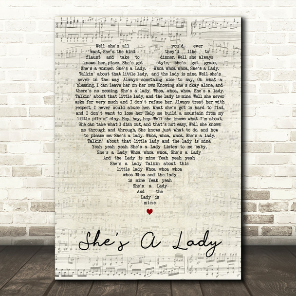 Tom Jones She's A Lady Script Heart Song Lyric Quote Print