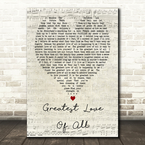 Whitney Houston Greatest Love Of All Script Heart Song Lyric Quote Print