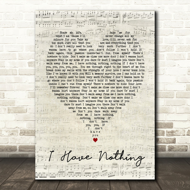 Whitney Houston I Have Nothing Script Heart Song Lyric Quote Print