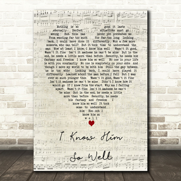 Whitney Houston I Know Him So Well Script Heart Song Lyric Quote Print