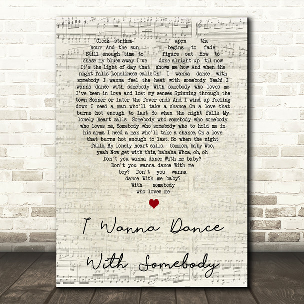 Whitney Houston I Wanna Dance With Somebody Script Heart Song Lyric Quote Print