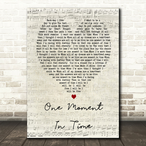 Whitney Houston One Moment In Time Script Heart Song Lyric Quote Print