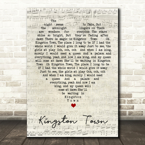 Kingston Town UB40 Script Heart Quote Song Lyric Print