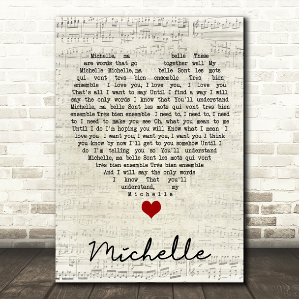 Michelle The Beatles Script Heart Quote Song Lyric Print