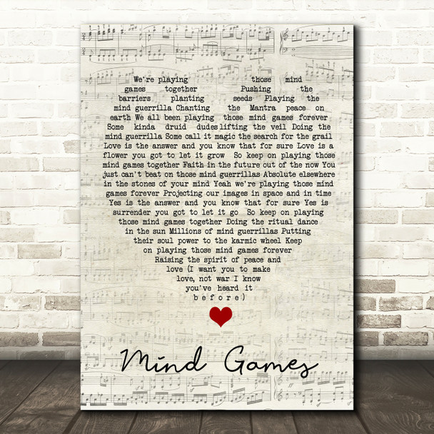 Mind Games John Lennon Script Heart Quote Song Lyric Print