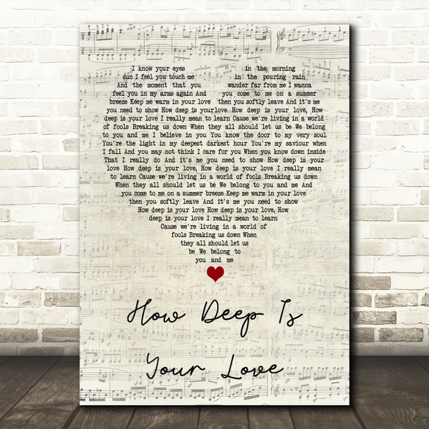 Bee Gees How Deep Is Your Love Script Heart Song Lyric Print