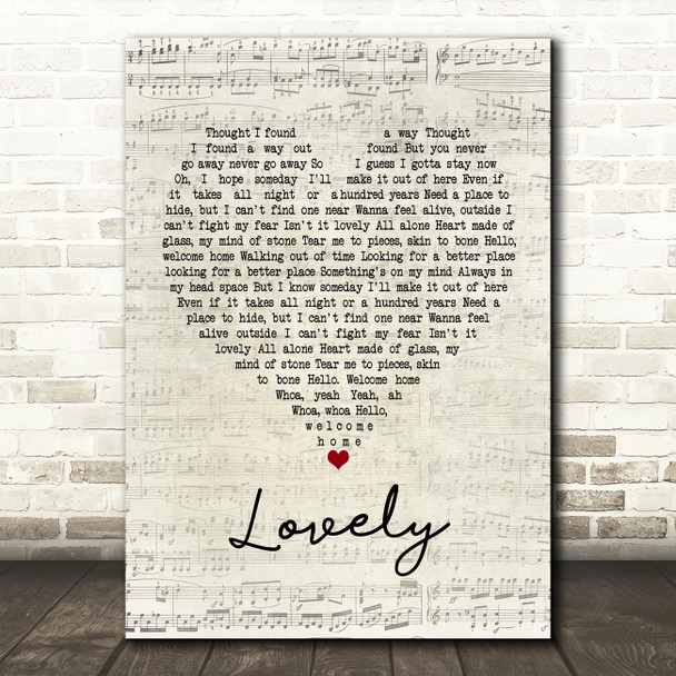 Billie Eilish and Khalid Lovely Script Heart Song Lyric Print