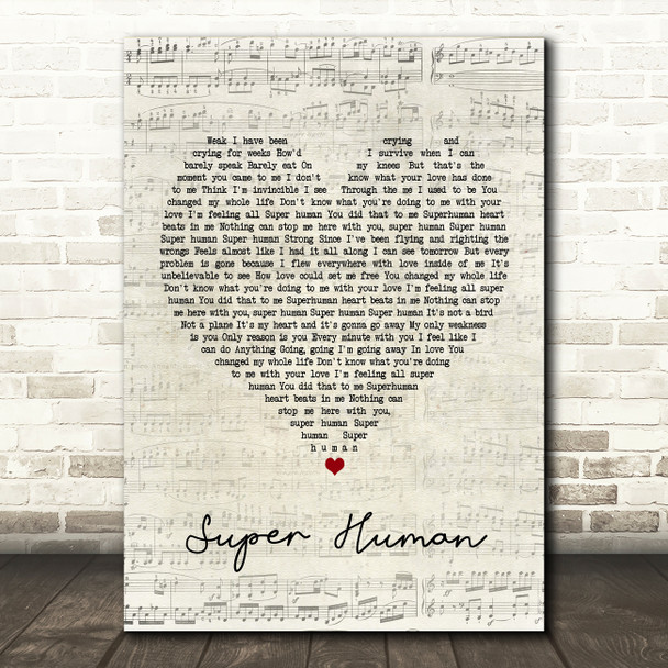 Chris Brown feat. Keri Hilson Super Human Script Heart Song Lyric Print