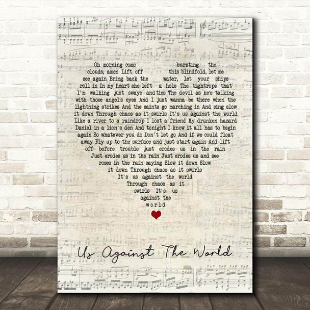 Coldplay Us Against The World Script Heart Song Lyric Print