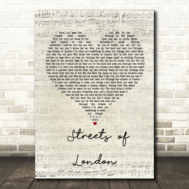 STREETS OF LONDON Script Heart Song Lyric Print