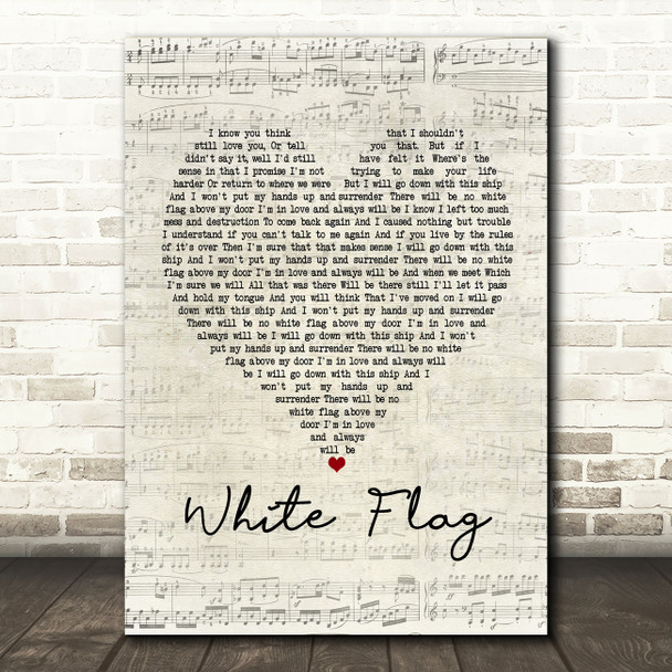 Dido White Flag Script Heart Song Lyric Print