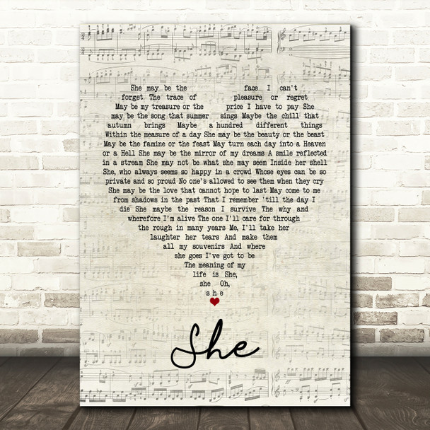 Elvis Costello She Script Heart Song Lyric Print