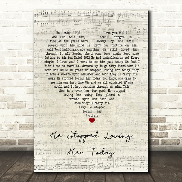 George Jones He Stopped Loving Her Today Script Heart Song Lyric Print