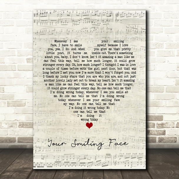 James Taylor Your Smiling Face Script Heart Song Lyric Print