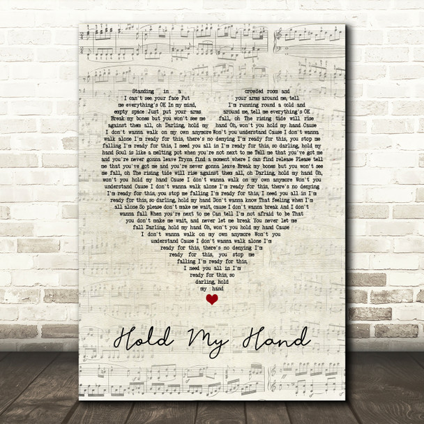 Jess Glynne Hold My Hand Script Heart Song Lyric Print