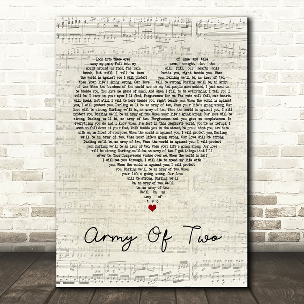 Josh Doyle Army Of Two Script Heart Song Lyric Print