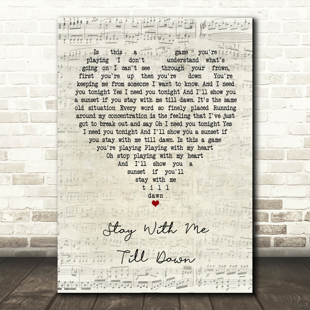 Judie Tzuke Stay With Me Till Dawn Script Heart Song Lyric Print